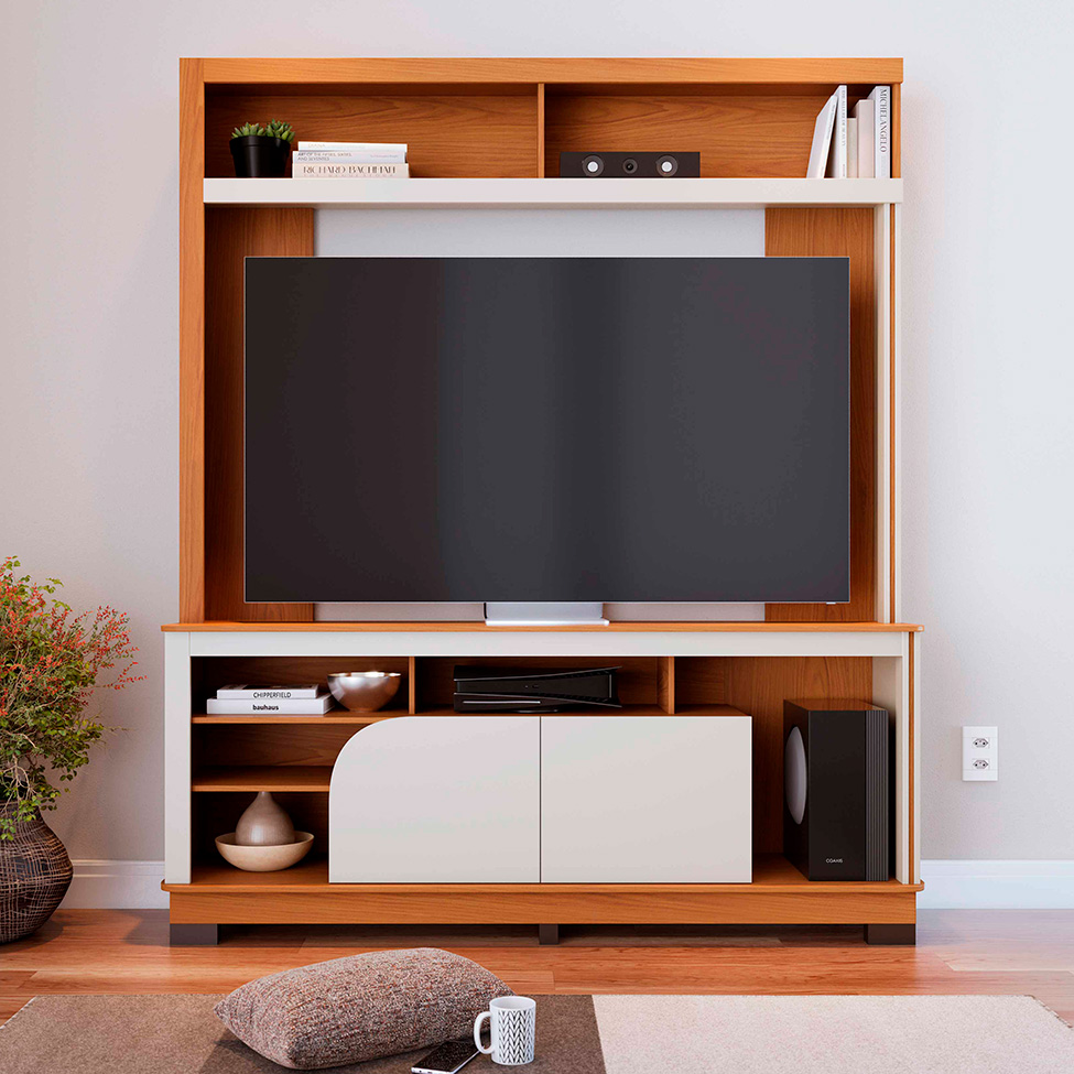 Estante para Home Theater e TV até 65 Polegadas Belaya 2 Portas Freijó e Off White