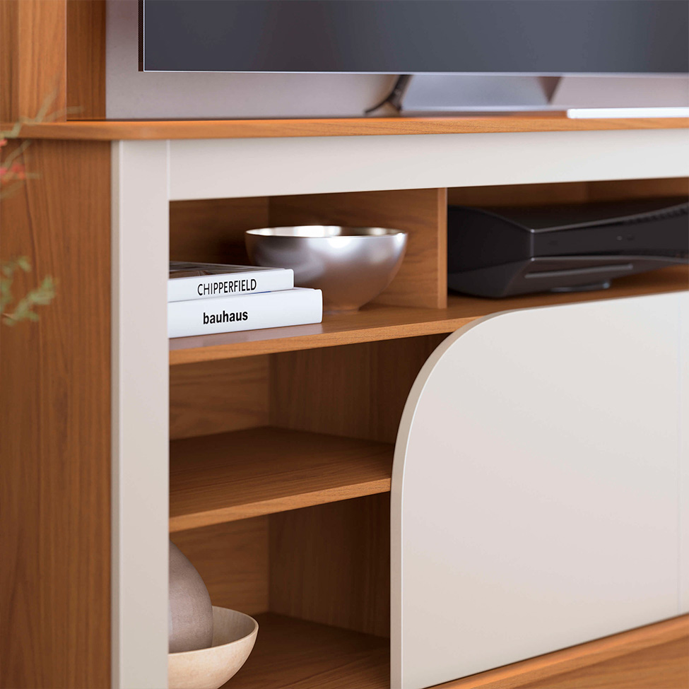 Estante para Home Theater e TV até 65 Polegadas Belaya 2 Portas Freijó e Off White