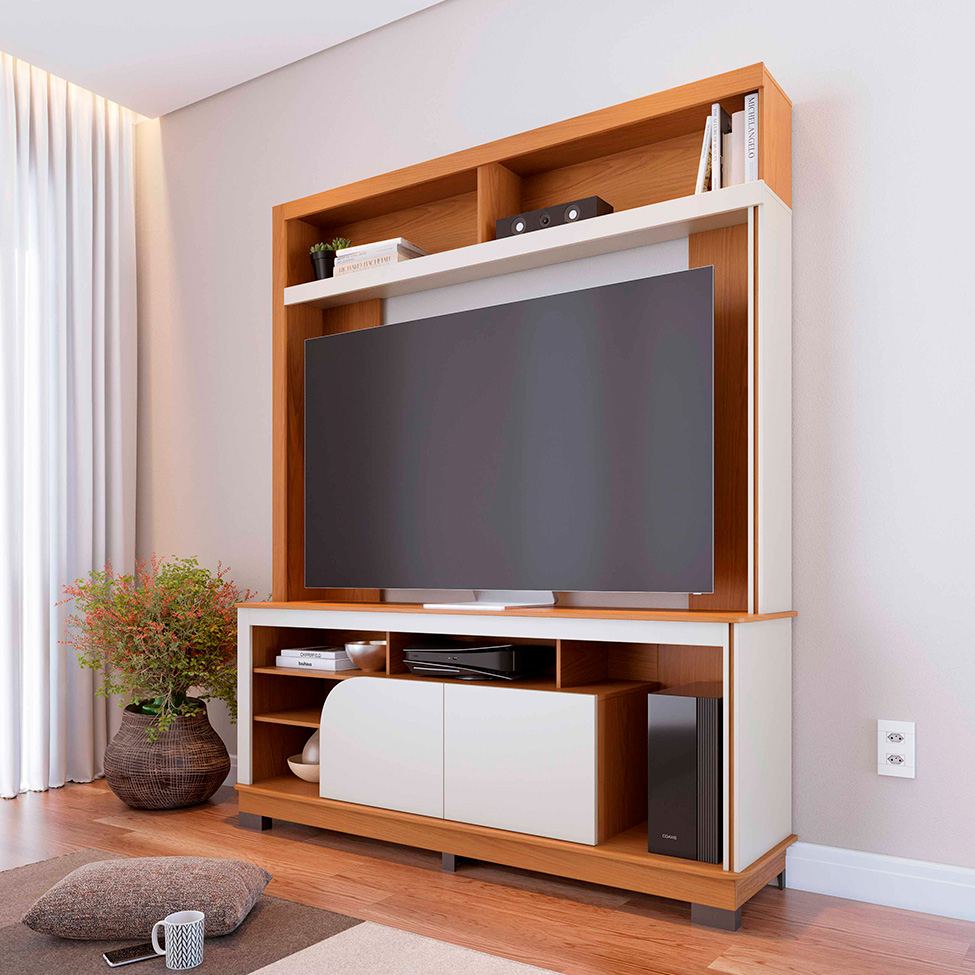 Estante para Home Theater e TV até 65 Polegadas Belaya 2 Portas Freijó e Off White
