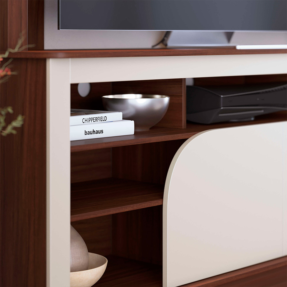 Estante para Home Theater e TV até 65 Polegadas Belaya 2 Portas Nogueira e Off White