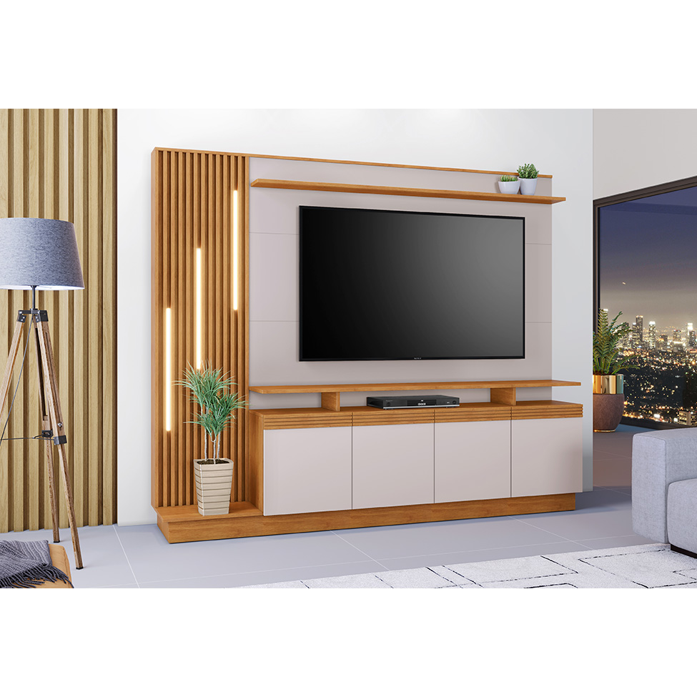 Estante para Home Theater e TV até 65 Polegadas Esperança 4 PT Cinamomo e Off White