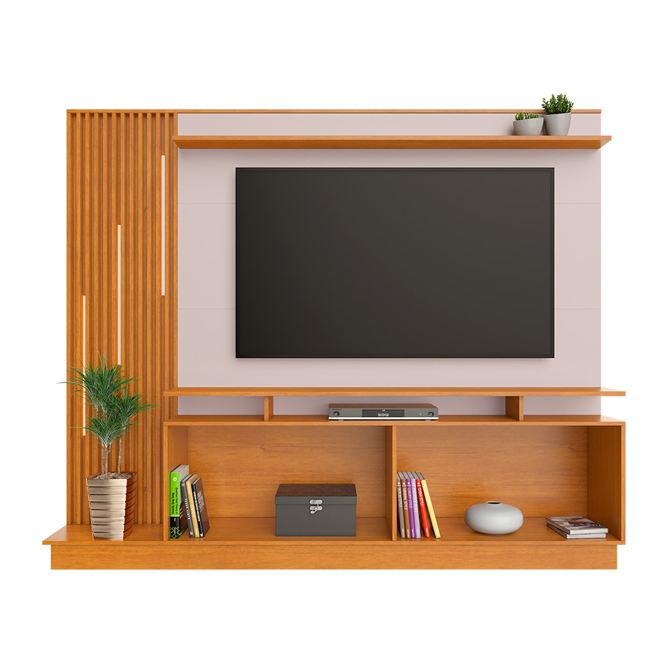Estante para Home Theater e TV até 65 Polegadas Esperança 4 PT Cinamomo e Off White