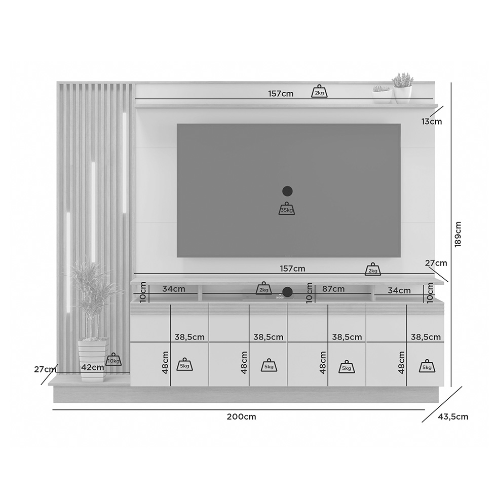 Estante para Home Theater e TV até 65 Polegadas Esperança 4 PT Cinamomo e Off White