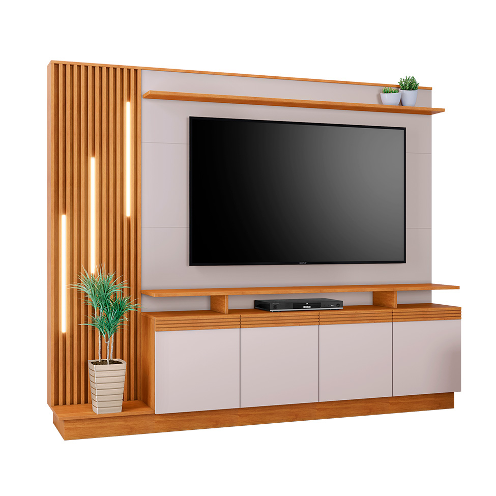 Estante para Home Theater e TV até 65 Polegadas Esperança 4 PT Cinamomo e Off White