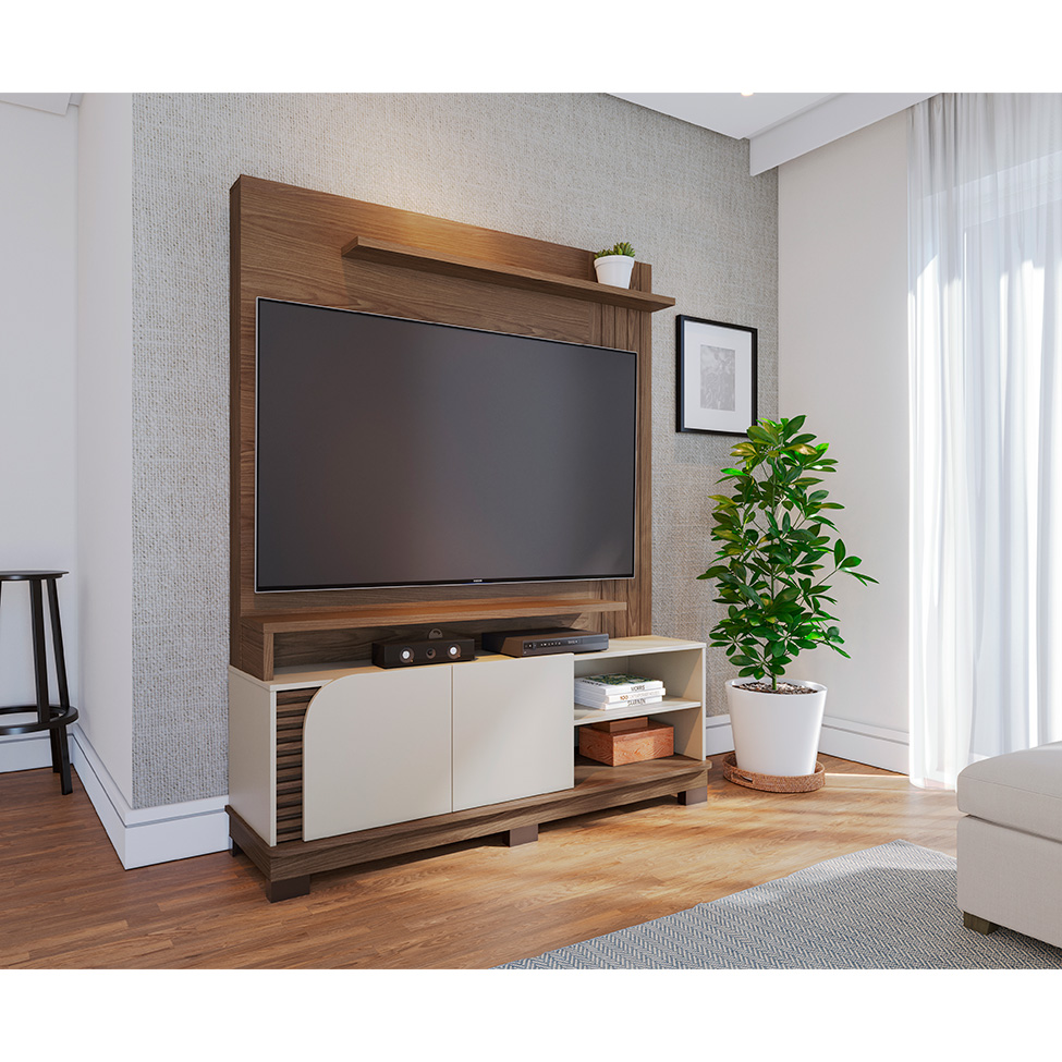 Estante para Home Theater e TV até 65 Polegadas Jurerê 2 PT Amêndoa e Off White