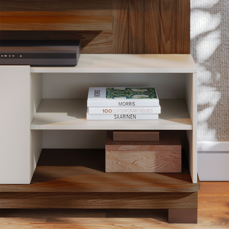 Estante para Home Theater e TV até 65 Polegadas Jurerê 2 PT Amêndoa e Off White