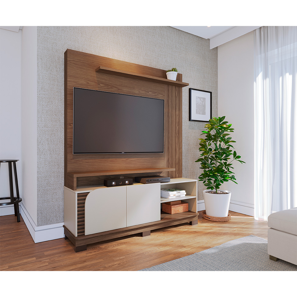 Estante para Home Theater e TV até 65 Polegadas Jurerê 2 PT Amêndoa e Off White