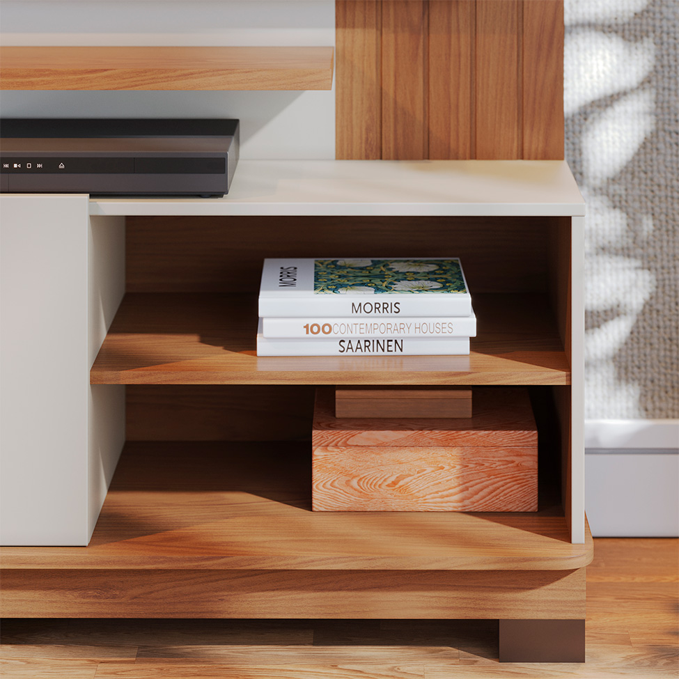 Estante para Home Theater e TV até 65 Polegadas Jurerê 2 PT Off White e Freijó