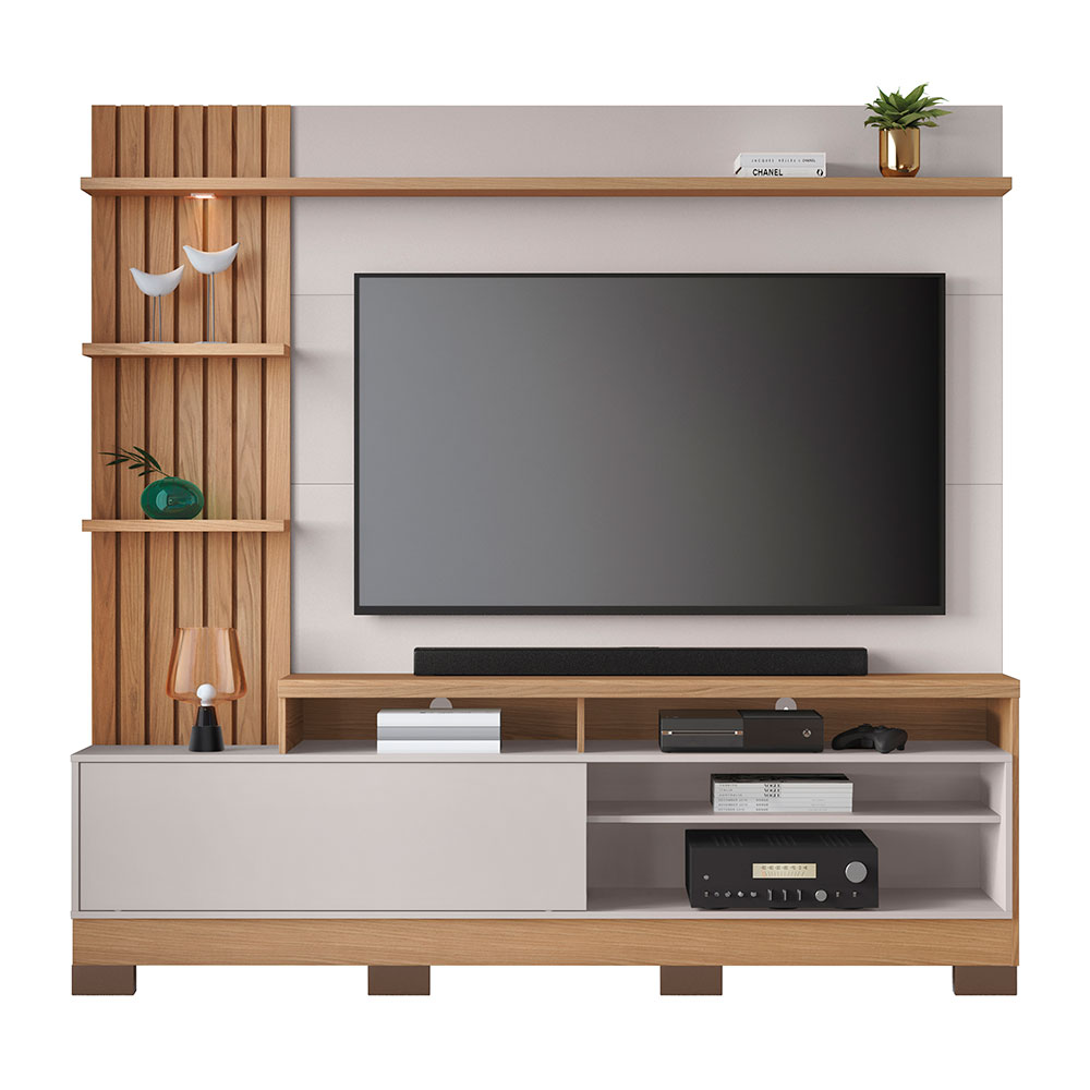 Estante para Home Theater e TV até 65 Polegadas com LED Maceió Freijó e Off White