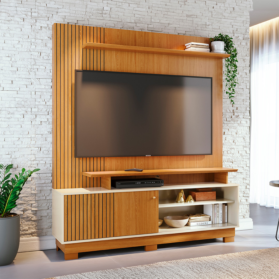 Estante para Home Theater e TV até 65 Polegadas com Pés Ares Cinamomo e Off White