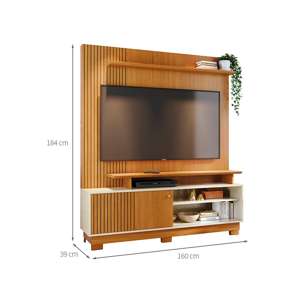 Estante para Home Theater e TV até 65 Polegadas com Pés Ares Cinamomo e Off White