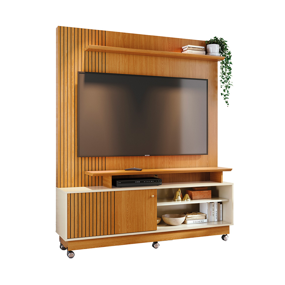 Estante para Home Theater e TV até 65 Polegadas com Rodízios Ares Cinamomo e Off White