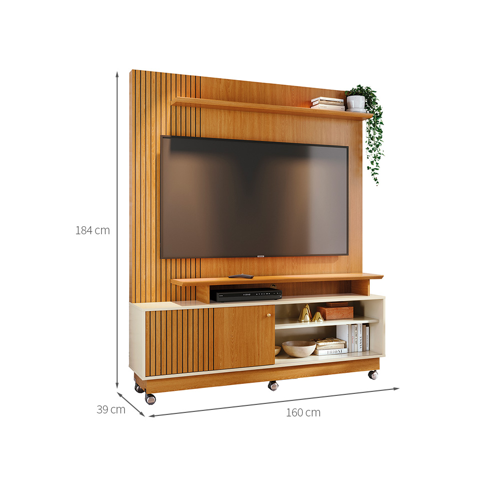Estante para Home Theater e TV até 65 Polegadas com Rodízios Ares Cinamomo e Off White