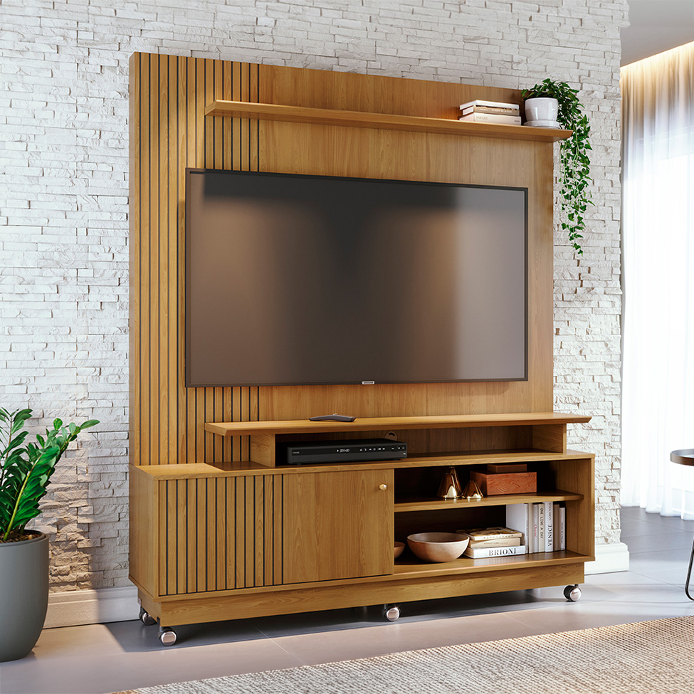 Estante para Home Theater e TV até 65 Polegadas com Rodízios Ares Cumaru