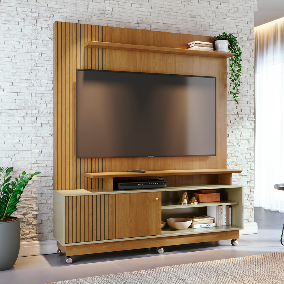 Estante para Home Theater e TV até 65 Polegadas com Rodízios Ares Cumaru e Opala