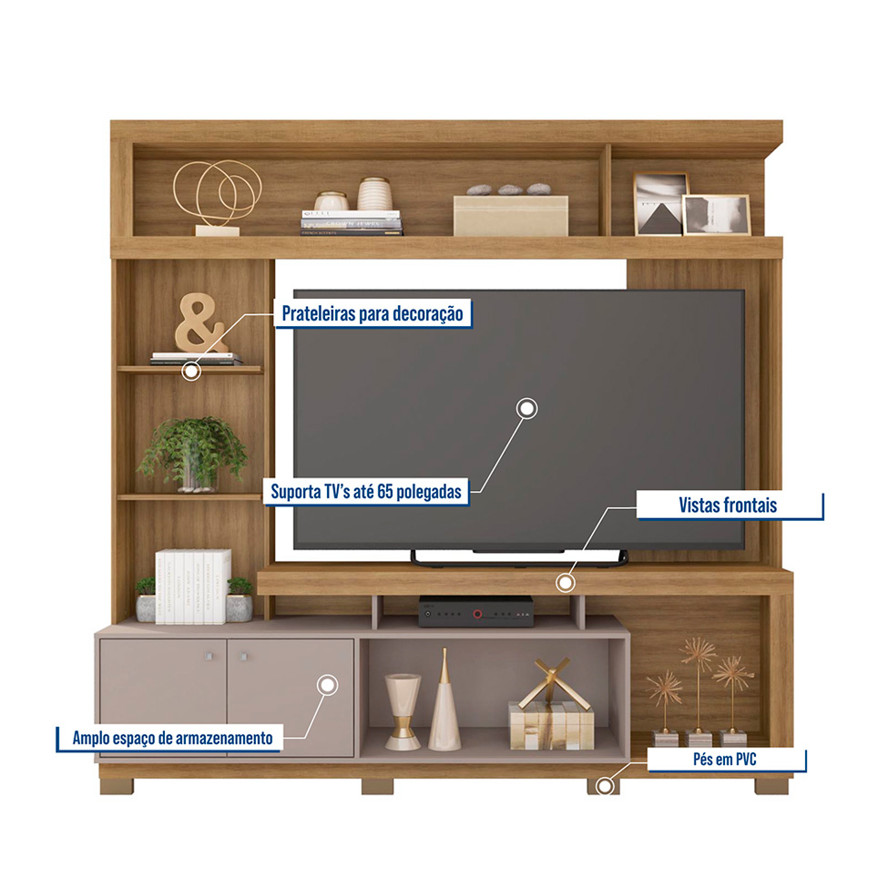 Estante para Home Theater e TV até 70 Polegadas 2 PT Mel e Cacau