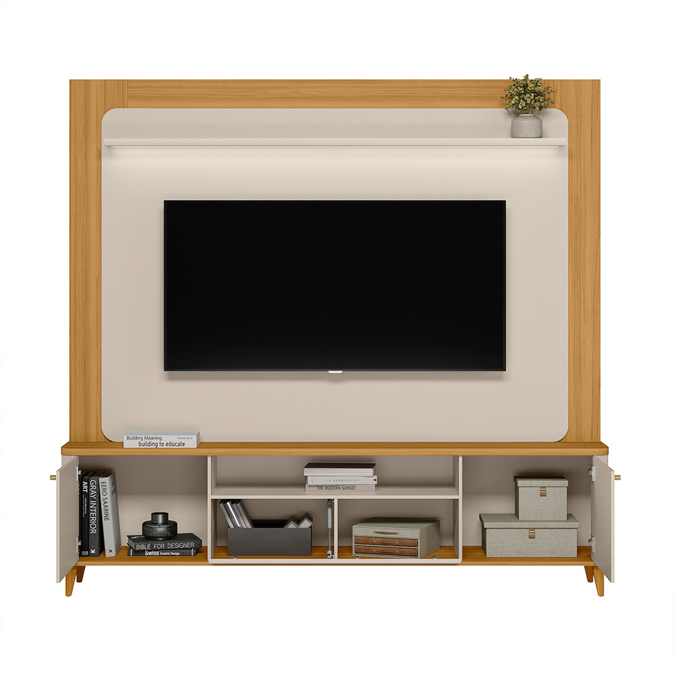 Estante para Home Theater e TV até 70 Polegadas Munique 3 Portas Off White e Tauari