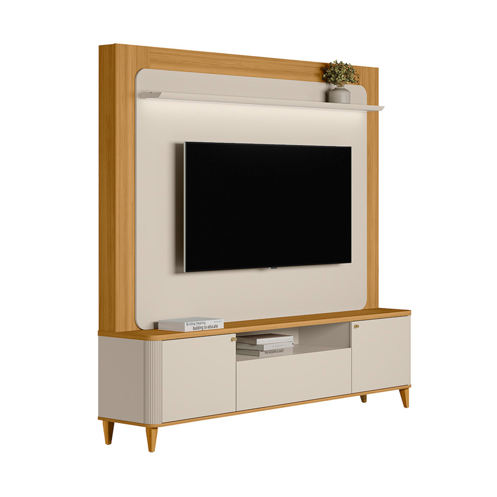 Estante para Home Theater e TV até 70 Polegadas Munique 3 Portas Off White e Tauari