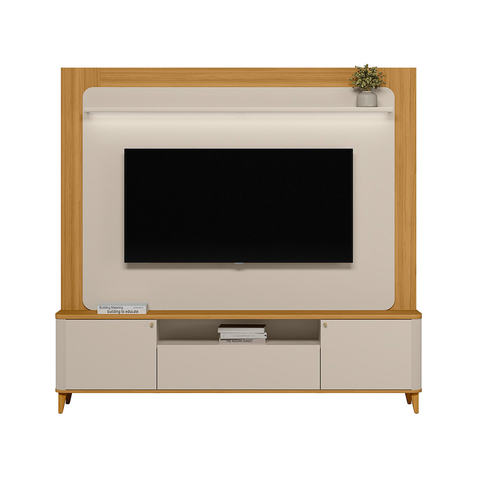 Estante para Home Theater e TV até 70 Polegadas Munique 3 Portas Off White e Tauari