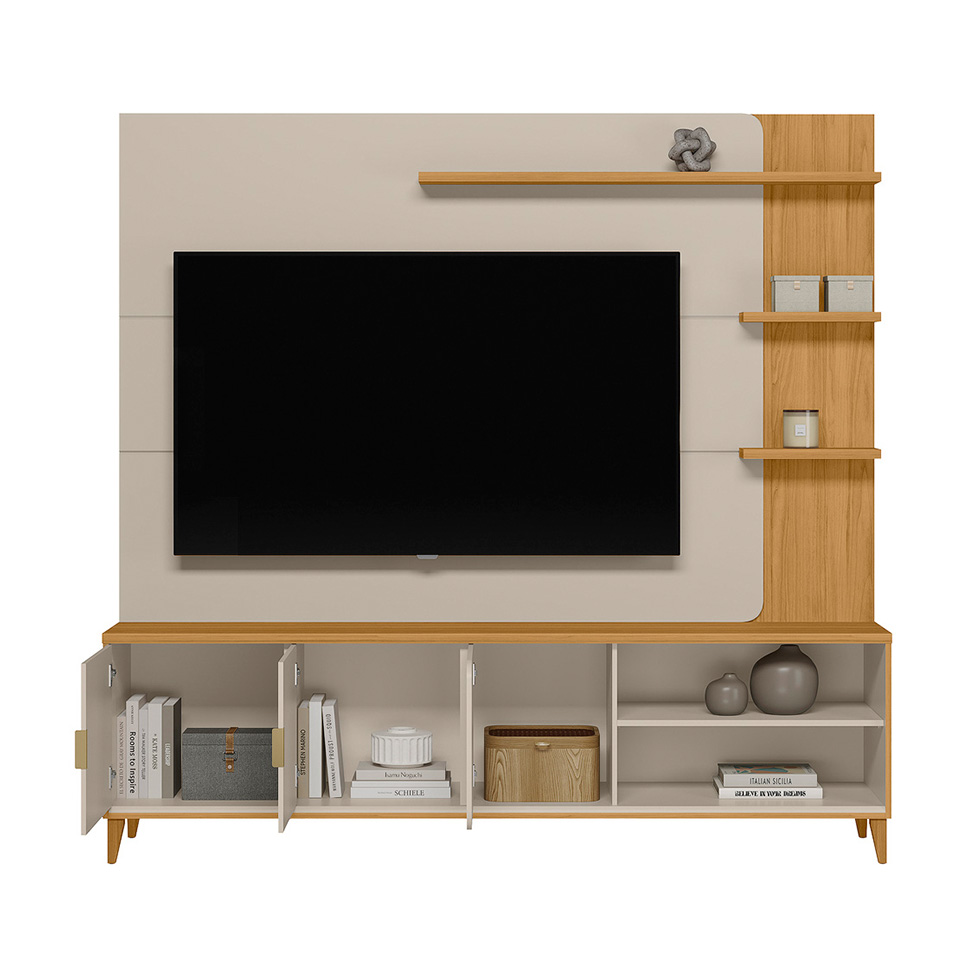 Estante para Home Theater e TV até 70 Polegadas Nápoli 3 Portas Off White e Tauari