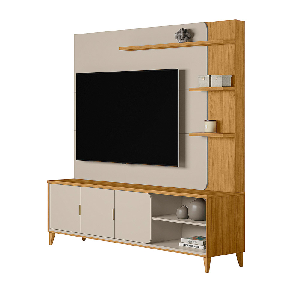 Estante para Home Theater e TV até 70 Polegadas Nápoli 3 Portas Off White e Tauari