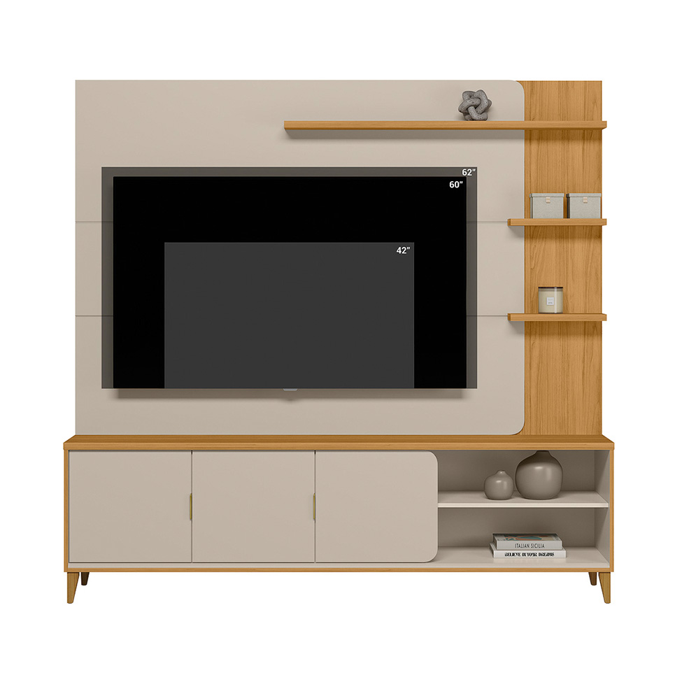 Estante para Home Theater e TV até 70 Polegadas Nápoli 3 Portas Off White e Tauari