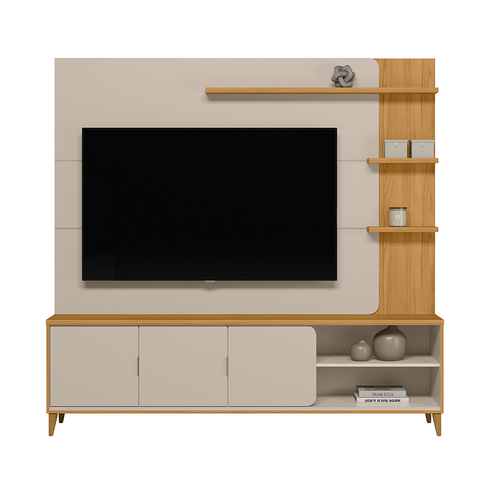 Estante para Home Theater e TV até 70 Polegadas Nápoli 3 Portas Off White e Tauari