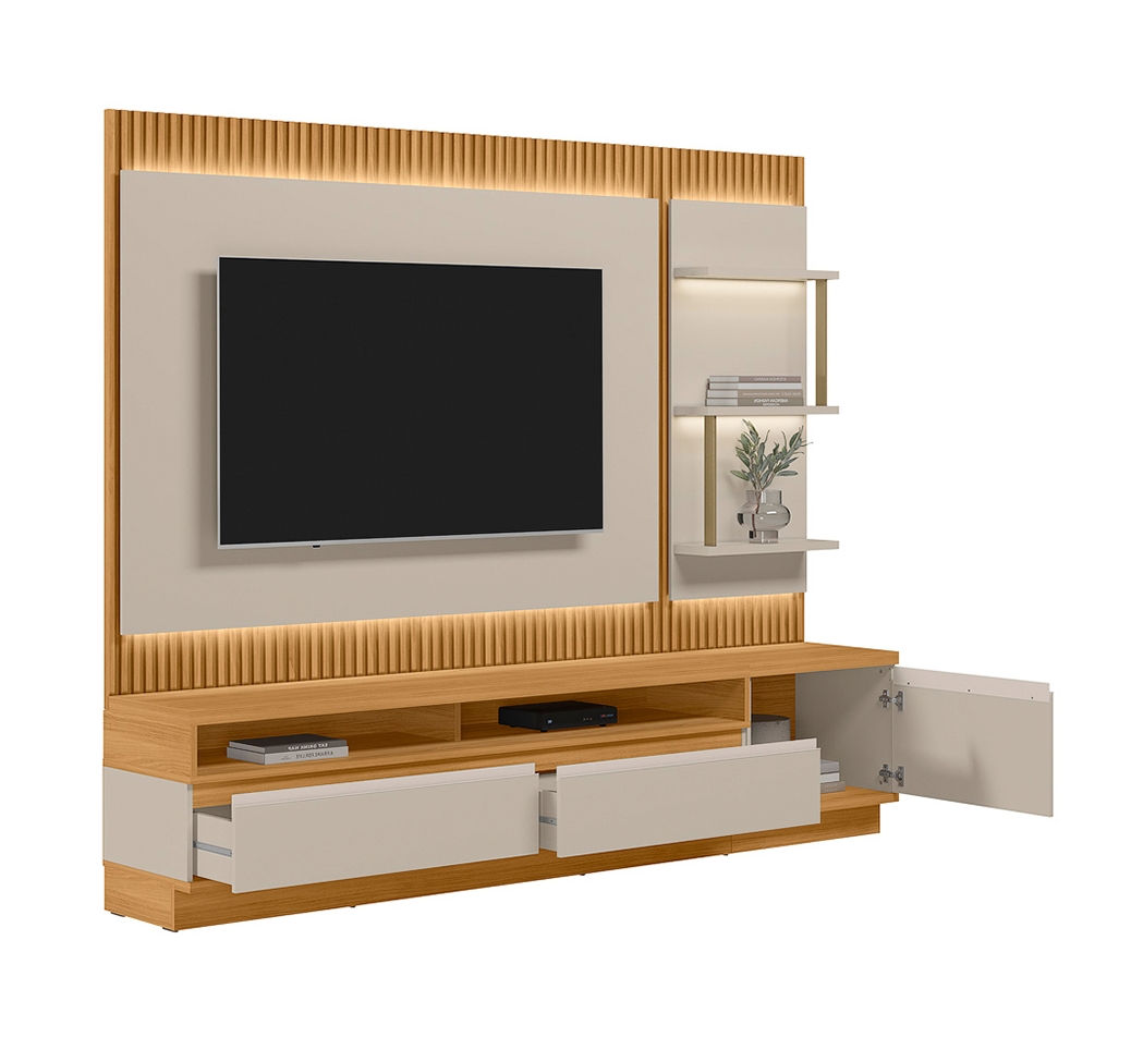 Estante para Home Theater e TV até 70 Polegadas São Paulo com LED 1 PT 2 GV Tauari e Off White