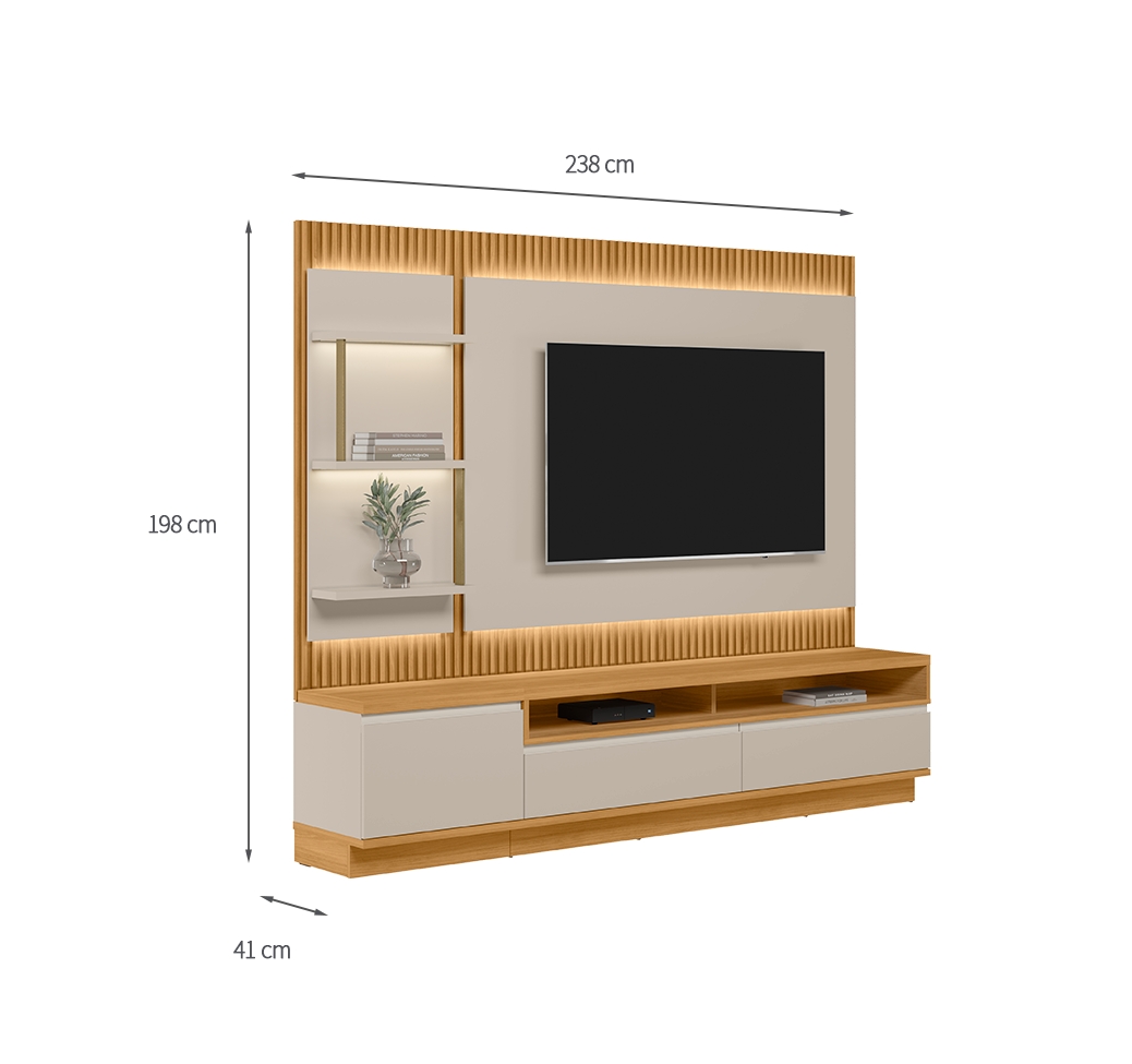 Estante para Home Theater e TV até 70 Polegadas São Paulo com LED 1 PT 2 GV Tauari e Off White