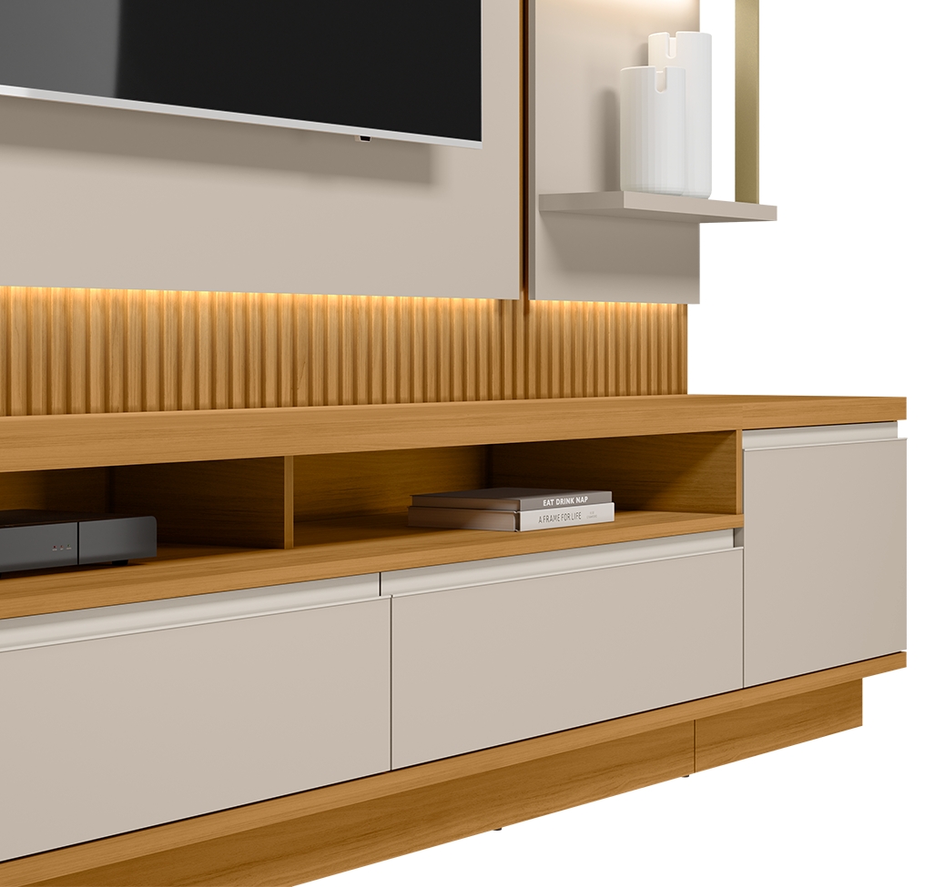 Estante para Home Theater e TV até 70 Polegadas São Paulo com LED 1 PT 2 GV Tauari e Off White