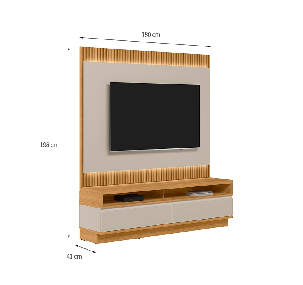 Estante para Home Theater e TV até 70 Polegadas São Paulo com LED 2 GV Tauari e Off White