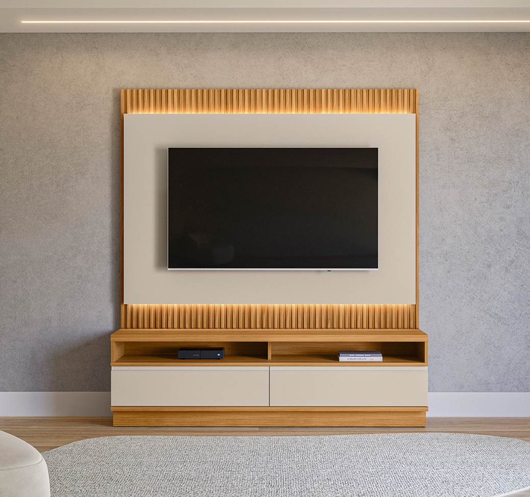 Estante para Home Theater e TV até 70 Polegadas São Paulo com LED 2 GV Tauari e Off White