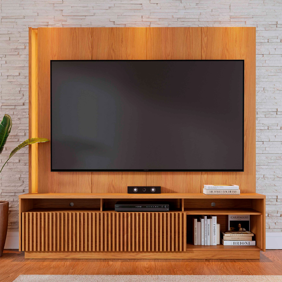 Estante para Home Theater e TV até 75 Polegadas Jordão com LED 2 Portas Freijó