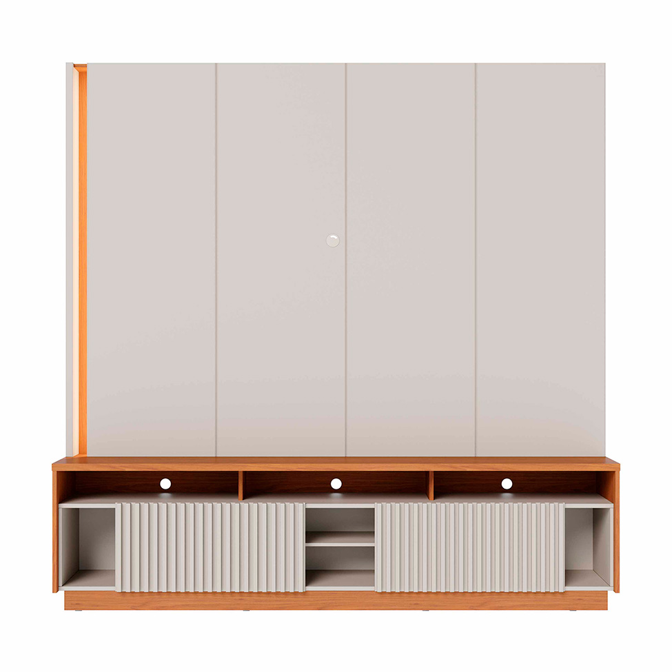 Estante para Home Theater e TV até 75 Polegadas Jordão com LED 2 Portas Off White e Freijó