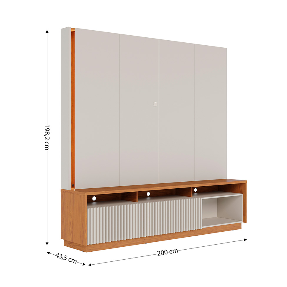 Estante para Home Theater e TV até 75 Polegadas Jordão com LED 2 Portas Off White e Freijó