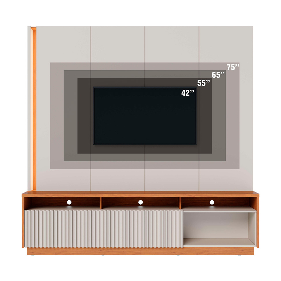 Estante para Home Theater e TV até 75 Polegadas Jordão com LED 2 Portas Off White e Freijó
