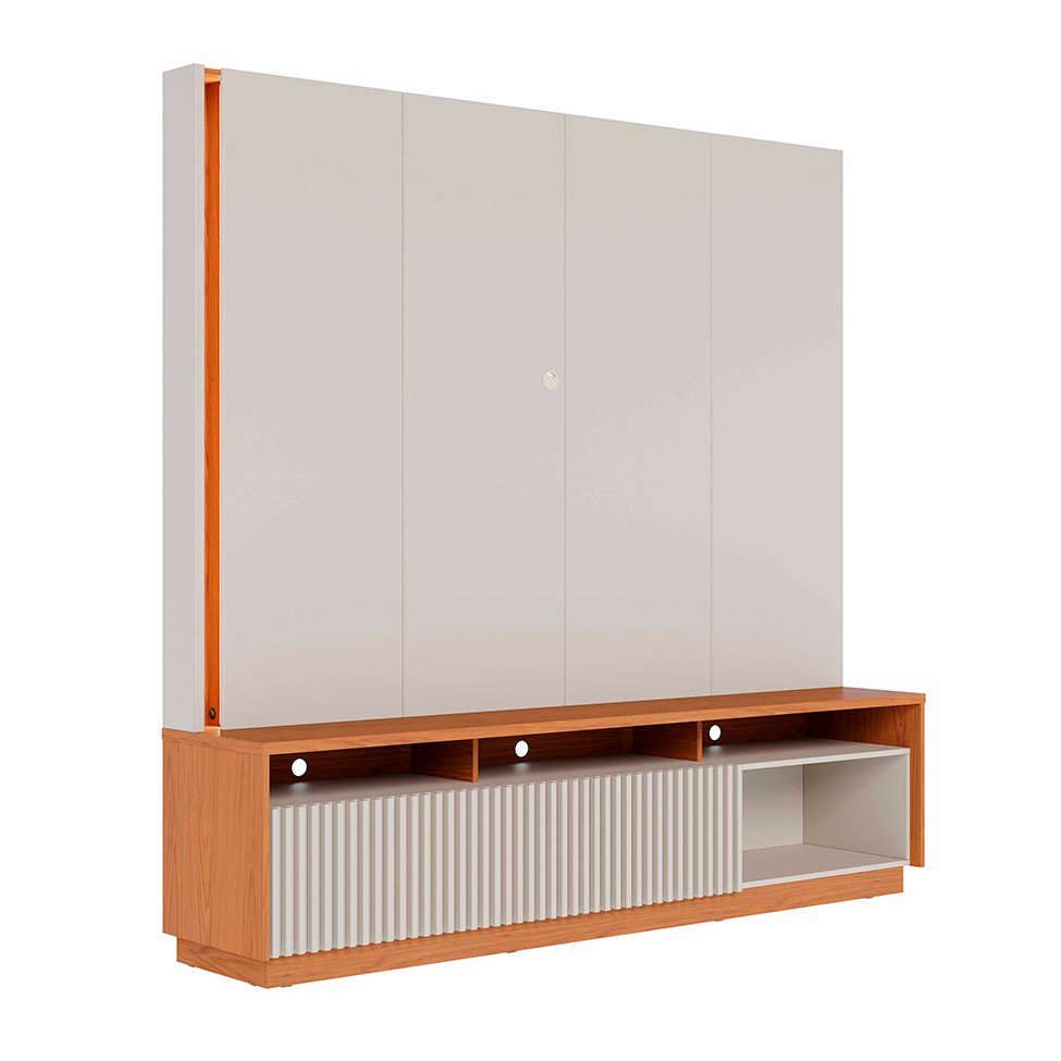 Estante para Home Theater e TV até 75 Polegadas Jordão com LED 2 Portas Off White e Freijó