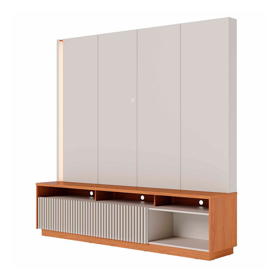 Estante para Home Theater e TV até 75 Polegadas Jordão com LED 2 Portas Off White e Freijó