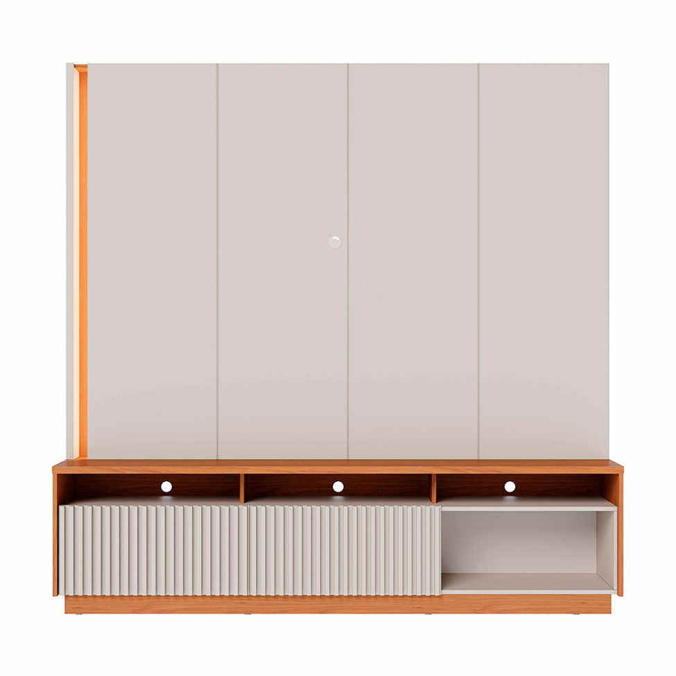 Estante para Home Theater e TV até 75 Polegadas Jordão com LED 2 Portas Off White e Freijó