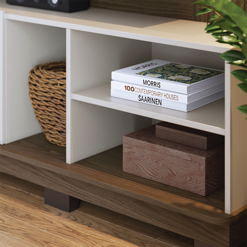 Estante para Home Theater e TV até 75 Polegadas Jurerê 2 PT Amêndoa e Off White