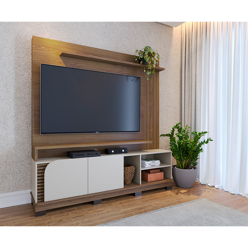 Estante para Home Theater e TV até 75 Polegadas Jurerê 2 PT Amêndoa e Off White