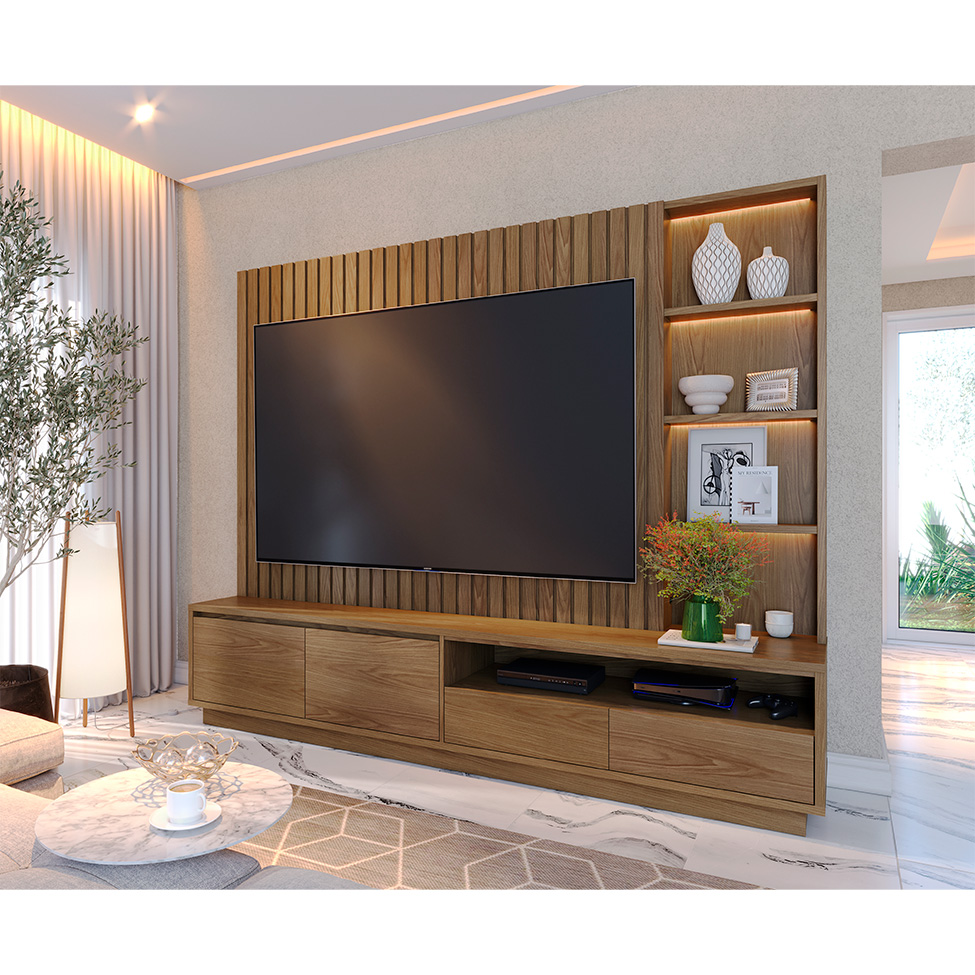Estante para Home Theater e TV até 82 Polegadas Cancún com LED 4 GV Amêndoa