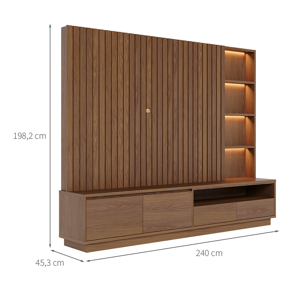 Estante para Home Theater e TV até 82 Polegadas Cancún com LED 4 GV Amêndoa