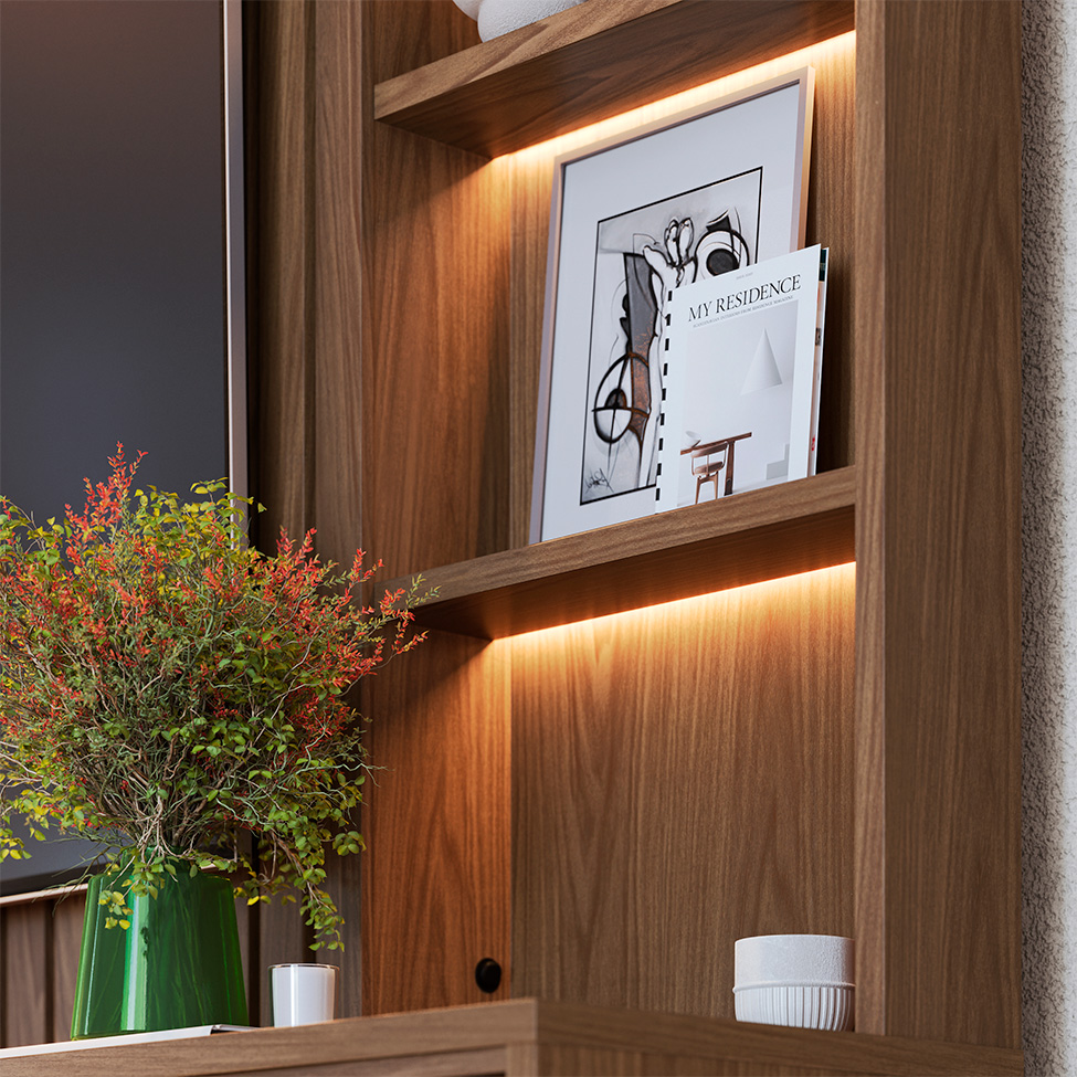 Estante para Home Theater e TV até 82 Polegadas Cancún com LED 4 GV Amêndoa