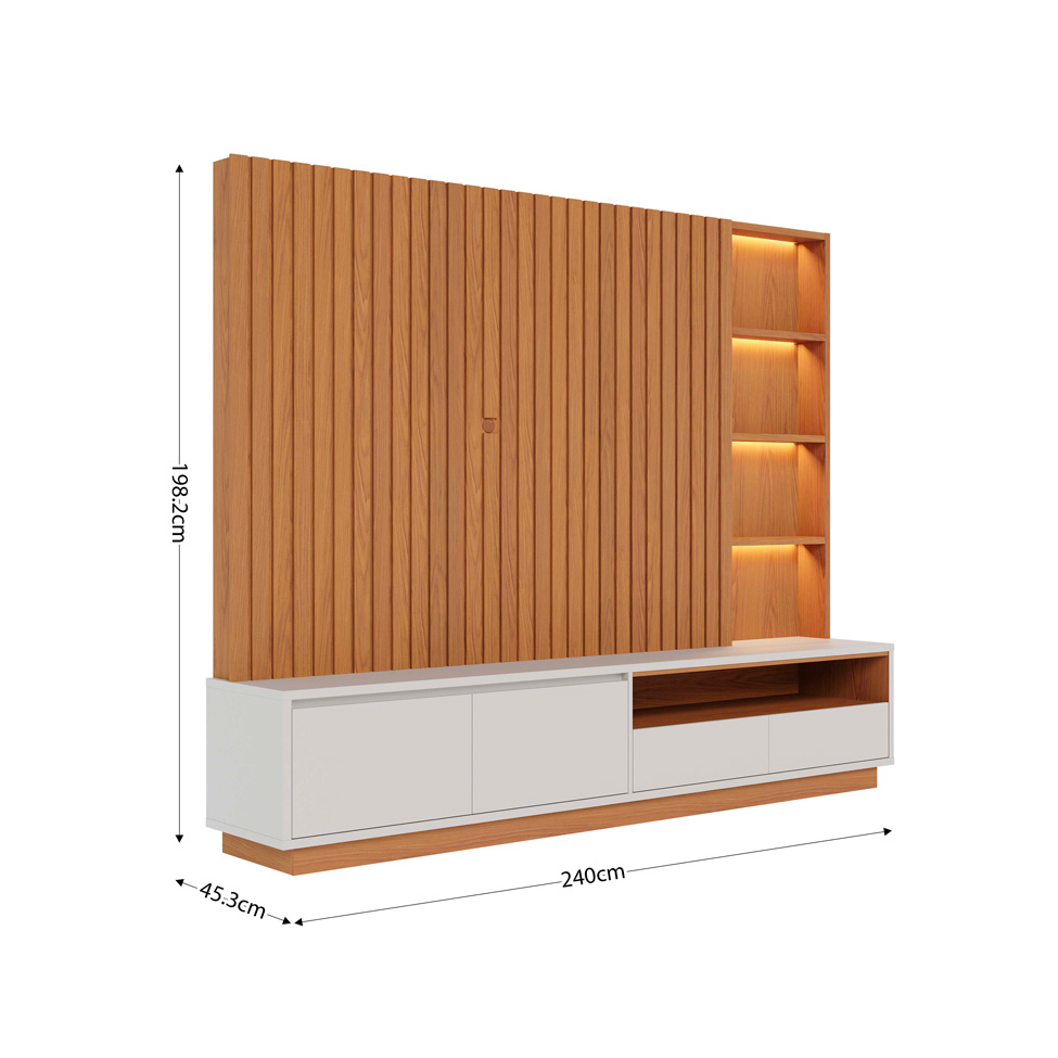 Estante para Home Theater e TV até 82 Polegadas Cancun com LED 4 Gavetas Freijó e Off White