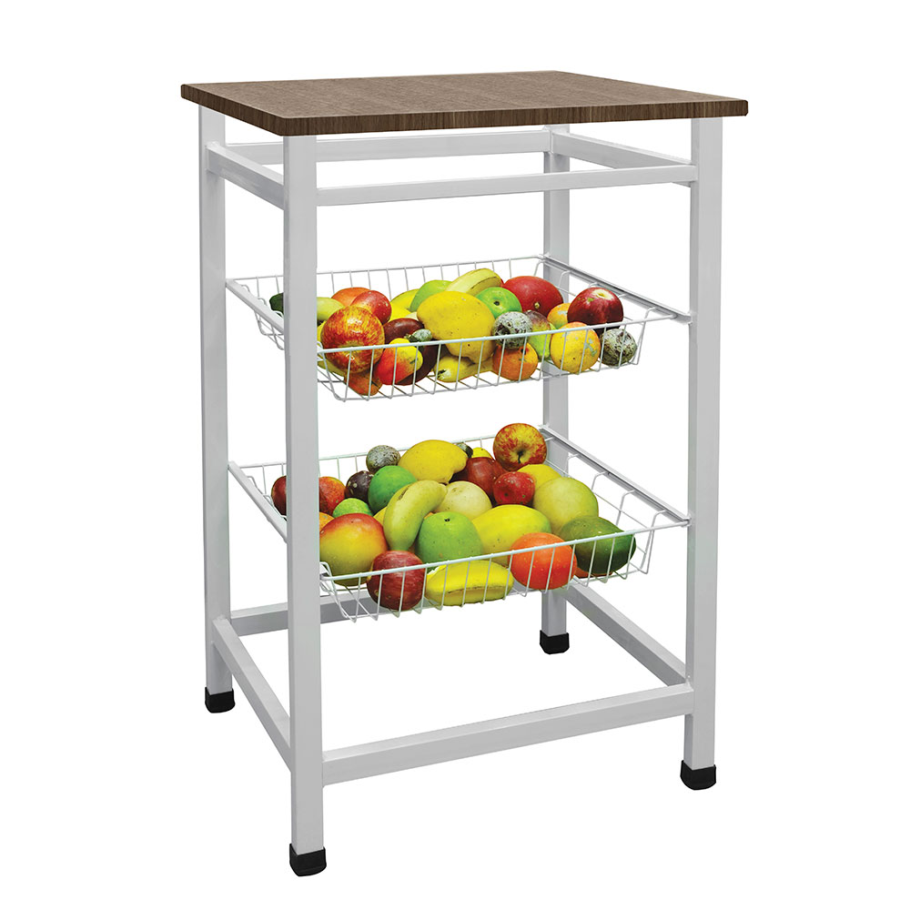 Fruteira para Micro-ondas Jumbo 2 Cestos Branca e Marrom