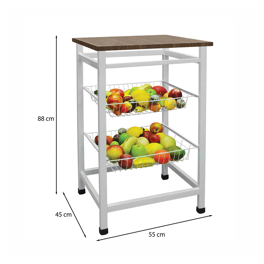 Fruteira para Micro-ondas Jumbo 2 Cestos Branca e Marrom