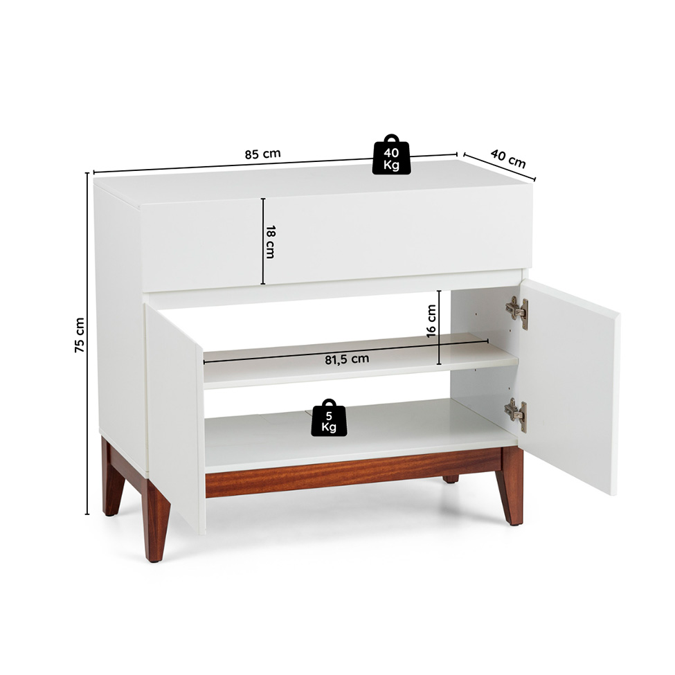 Gabinete Fresh 2 Portas 1 Gaveta Branco e Imbuia
