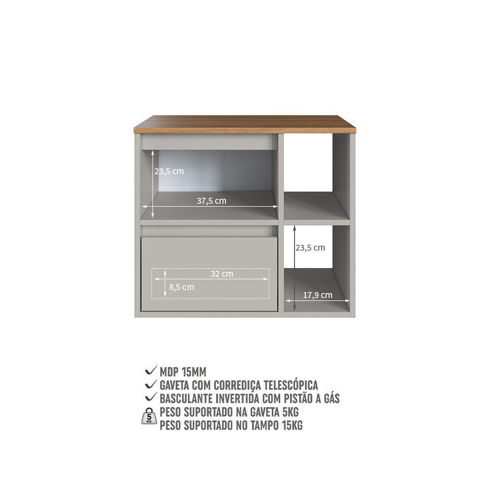 Gabinete Suspenso Amara 1 Porta 1 Gaveta Mel e Arenas