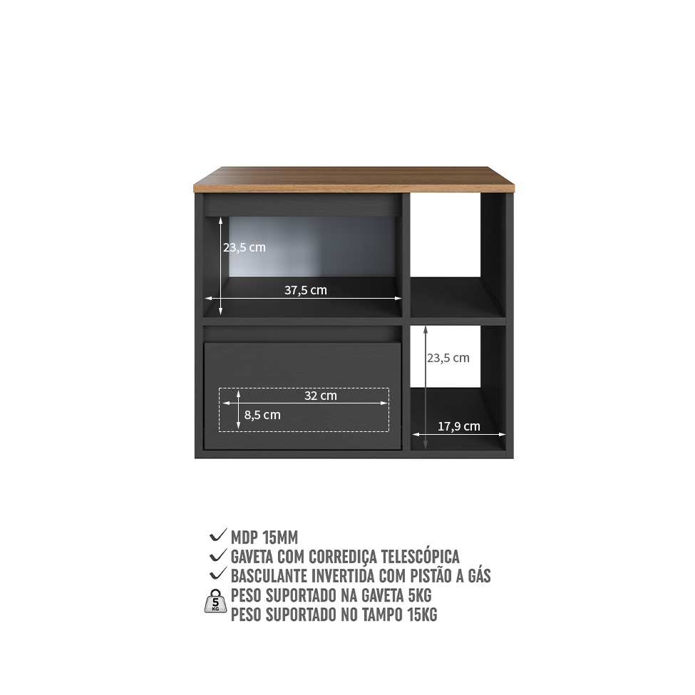 Gabinete Suspenso Amara 1 Porta 1 Gaveta Mel e Grafite